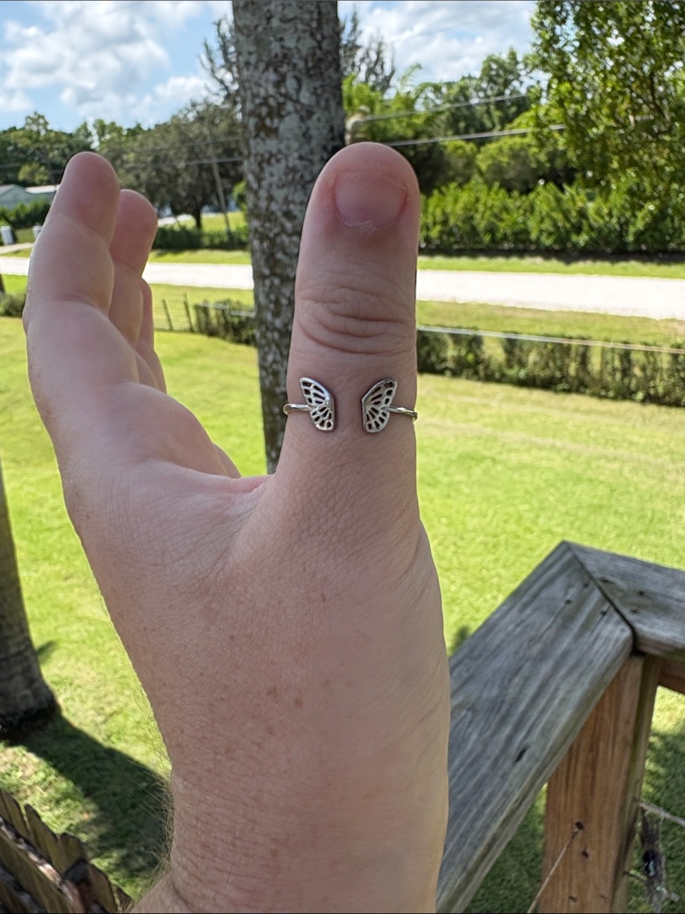Delicate Silver Butterfly Wing Ring Adjustable